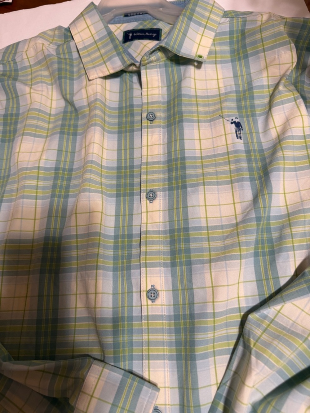 William Murray Golf Green and White Plaid Button-Down Shirt